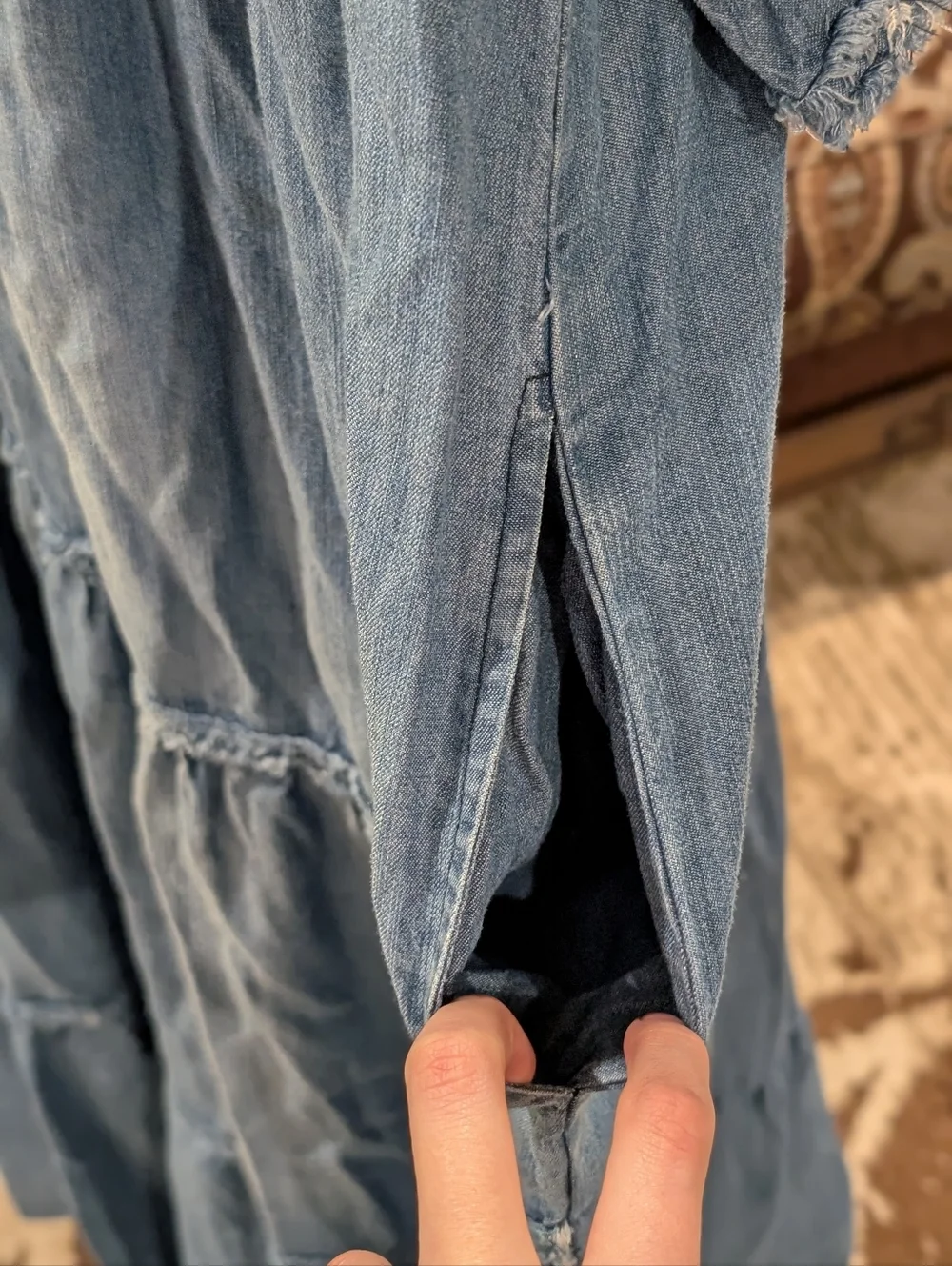 Easel -Boho Tiered V-Neck Maxi Jean Dress - Picture 4 of 5